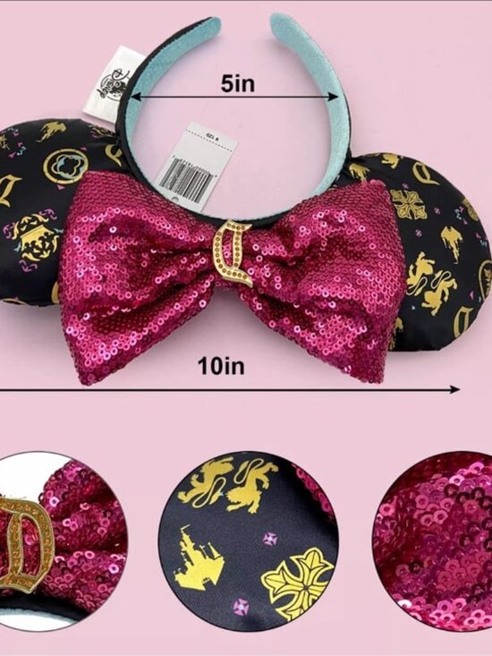 Disneyland Minnie Ears Headband Pink Sequined Bow Sleeping Beauty Castle